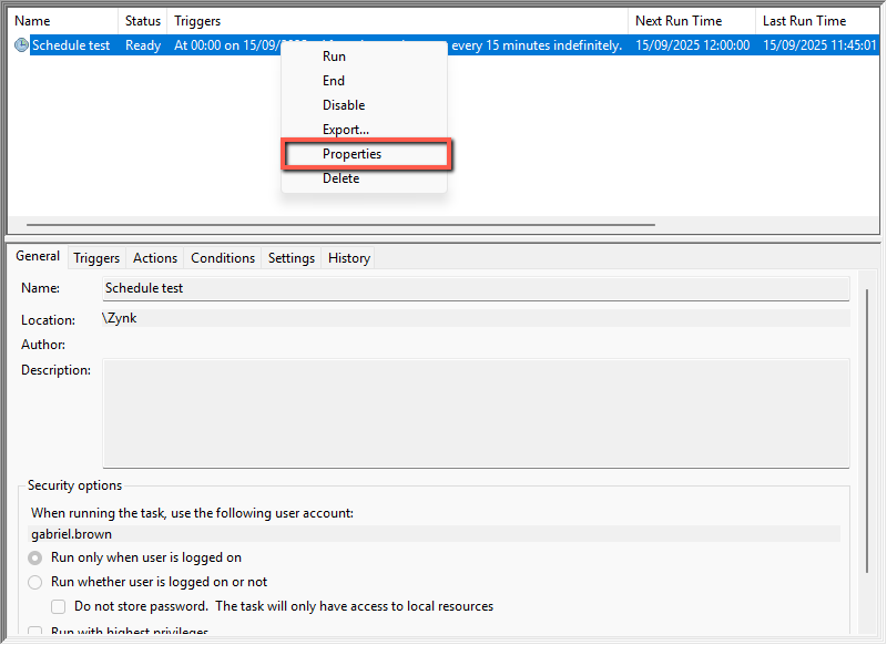 Schedule Properties