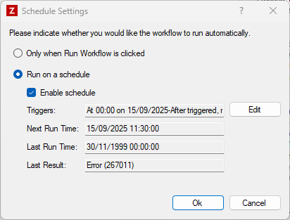 Legacy Schedule Settings