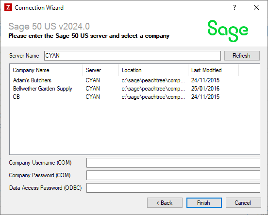 Sage 50 US Connection Wizard