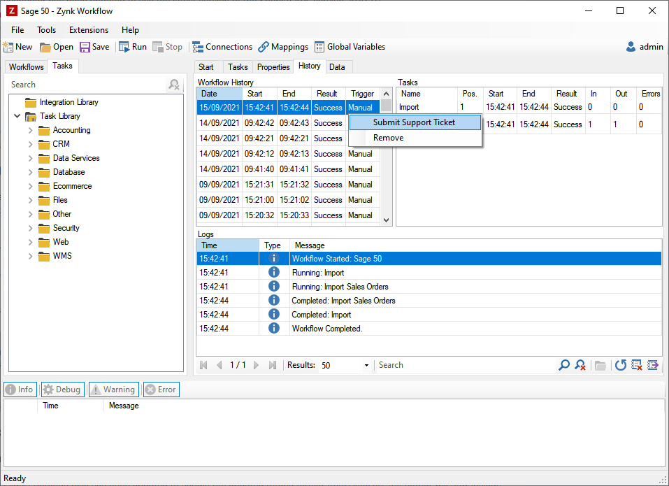 Connecting to   Zynk Workflow Documentation